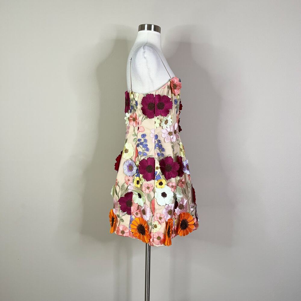 NEW Antonio Melani | Floral Applique Sheer Nude Overlay Cocktail Mini Dress 8 - Picture 5 of 11